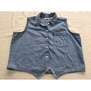 Levi's Women's Denim Sleeveless Shirt Vest XL Button Front Frayed